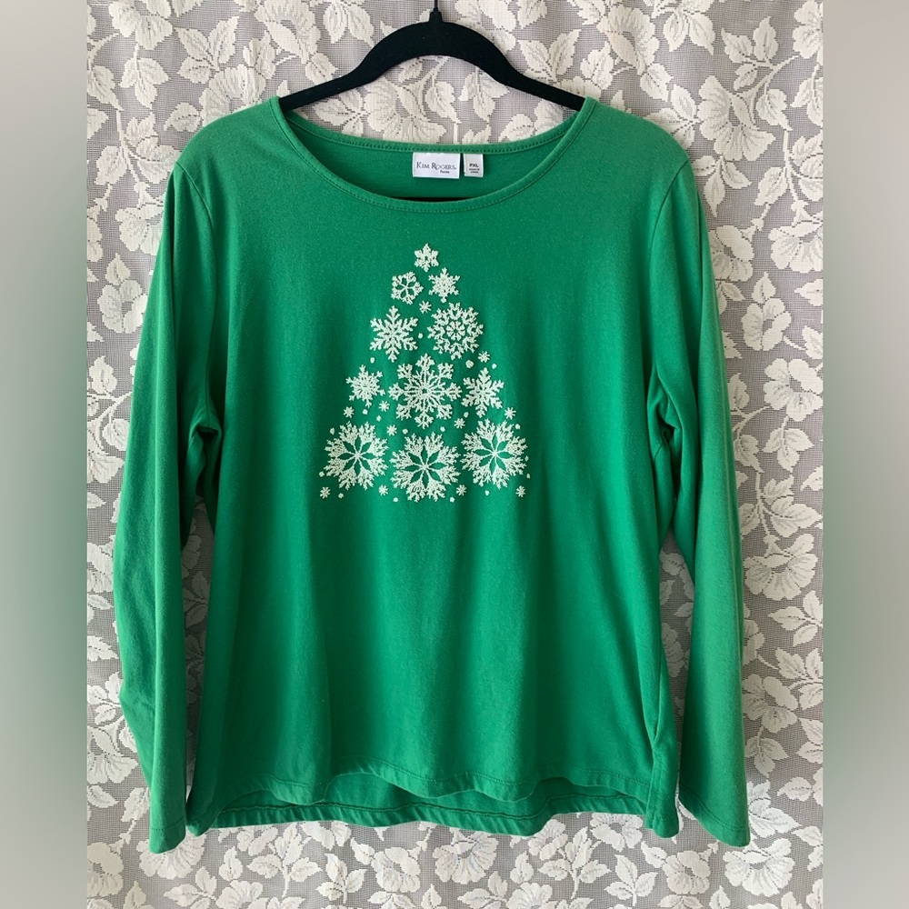 Kim Rogers Green Top with Snowflake Design